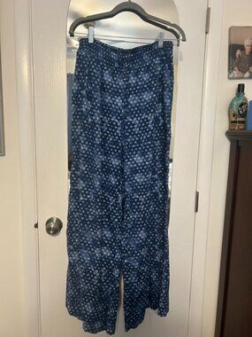 Blue Printed Wide Leg Palazzo Pants – Women's Size L